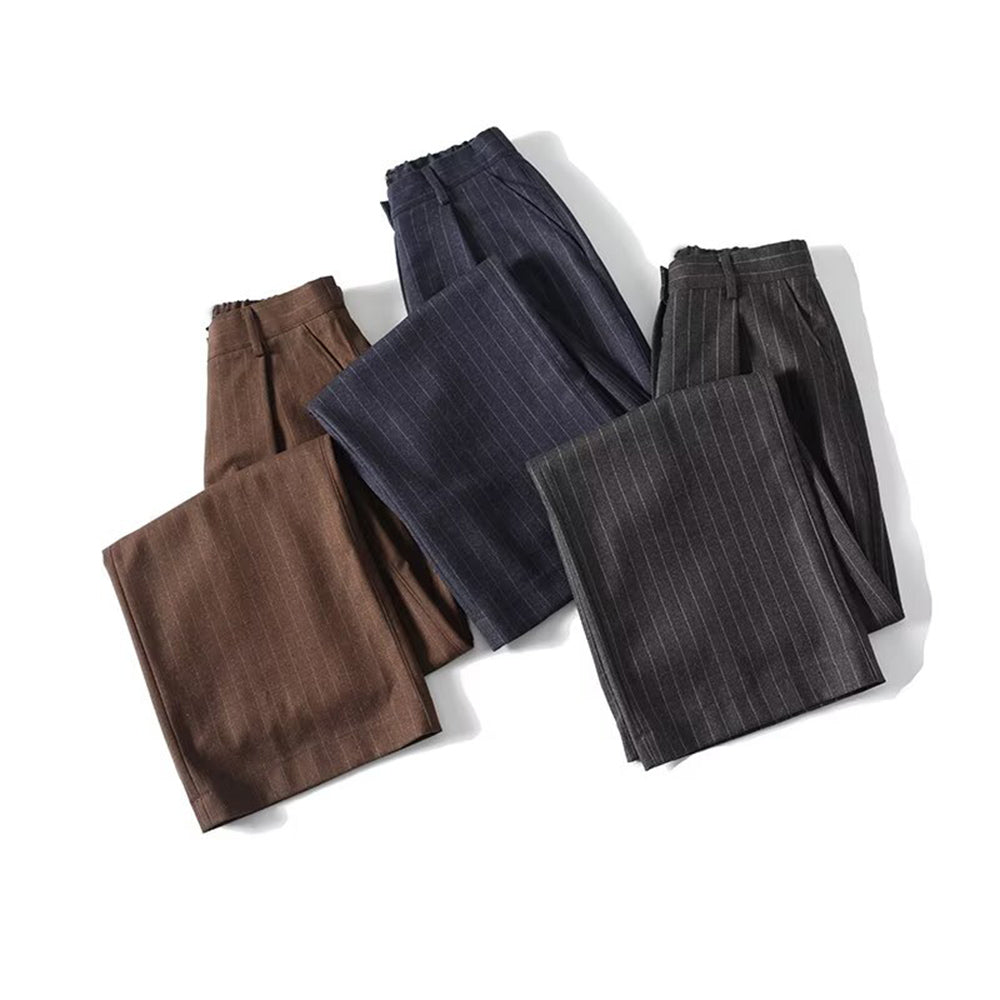 Women's loose Fine striped casual wide leg pants