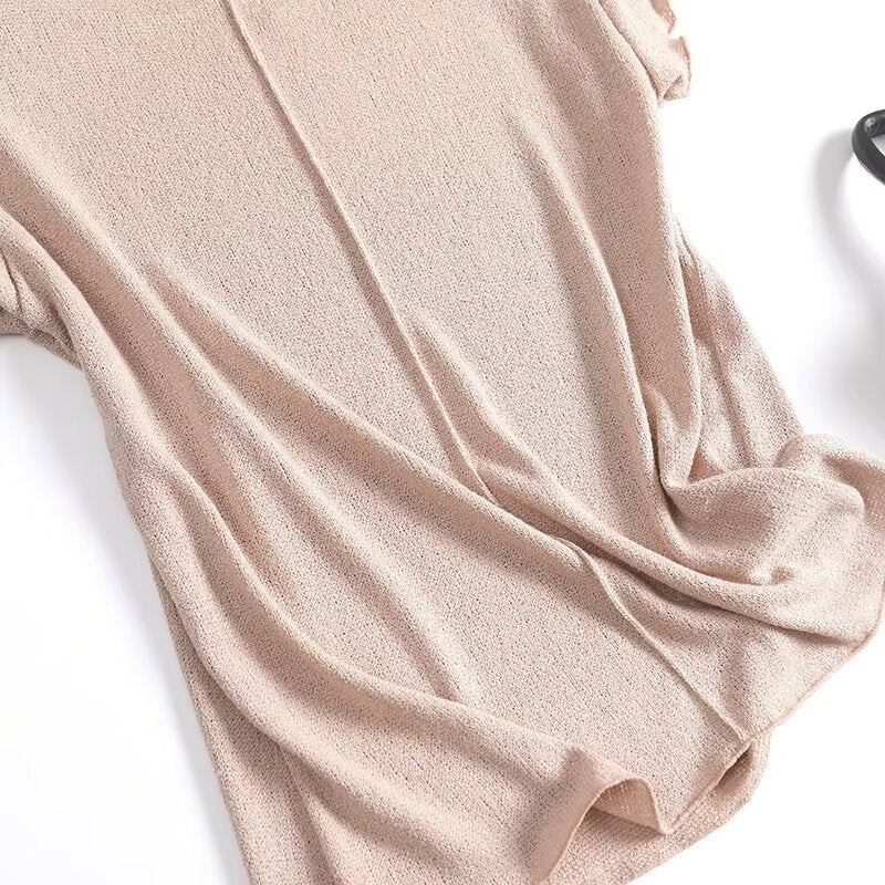 Women's New Fashion Ear Edge Short Sleeve O-Neck Knitted T-shirt