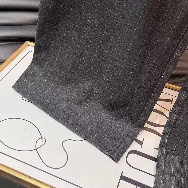 Women's casual mid waist Fine striped wide leg pants