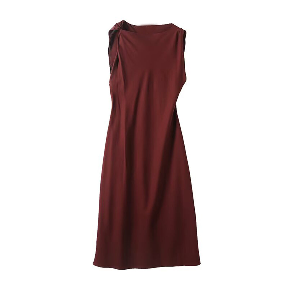 Women's new Fashion Knot Neck Design Comfortable Sleeveless Midi Dress
