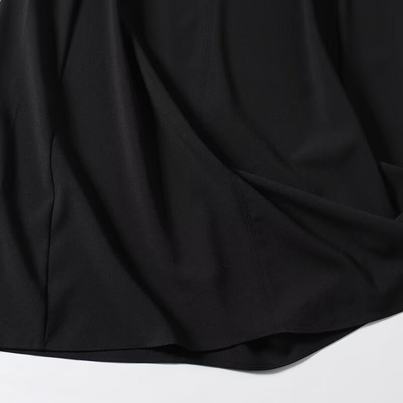 Women's 2025 new fashion black slim V-neck MIDI dress