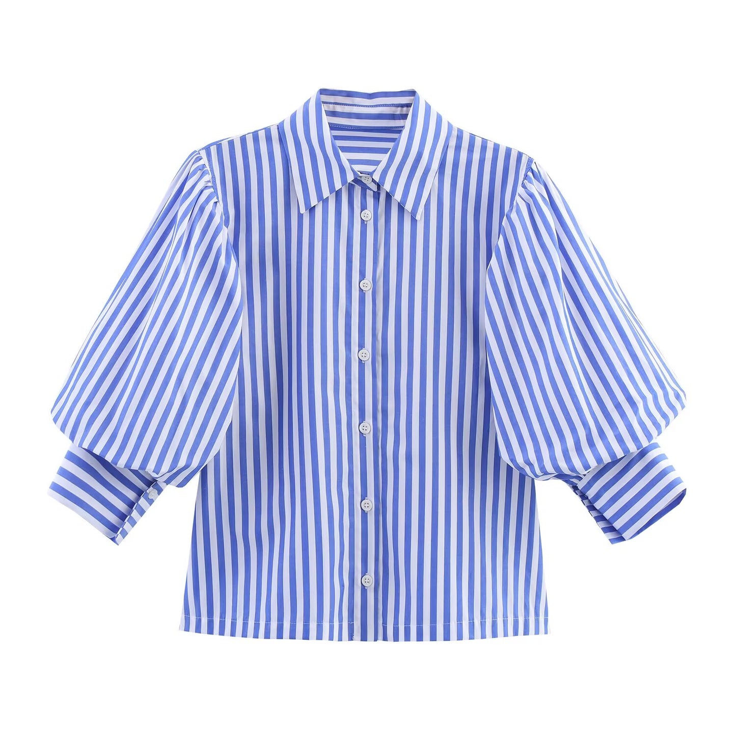 Women's new fashion bubble sleeves comfortable striped poplin shirt