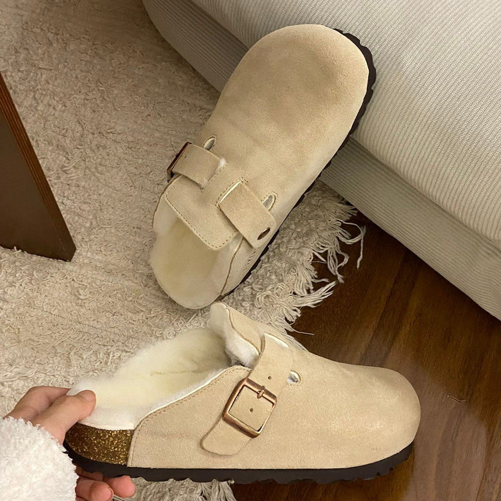 New women's fleece-lined platform slippers with a shoe box