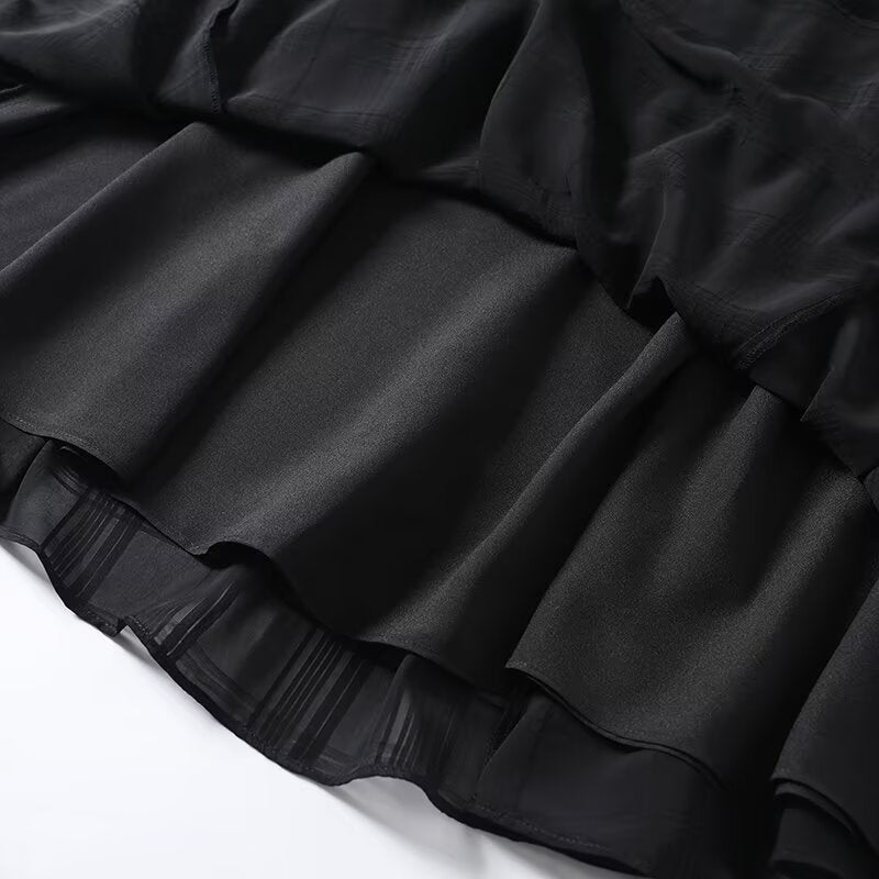 Women's New Fashion draped texture Plaid wide swing MIDI skirt