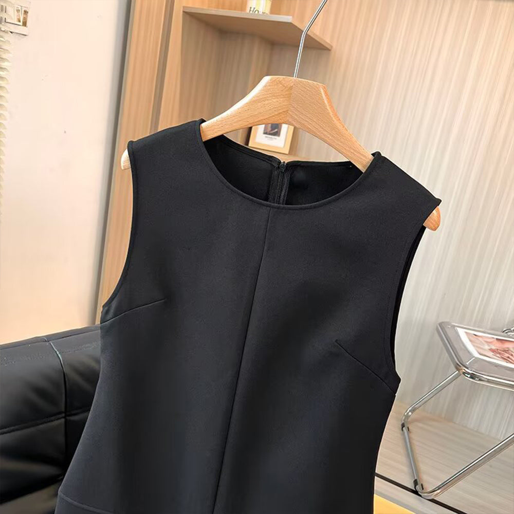 Women's New Fashion Black Sleeveless Waist cinching Mini Dress