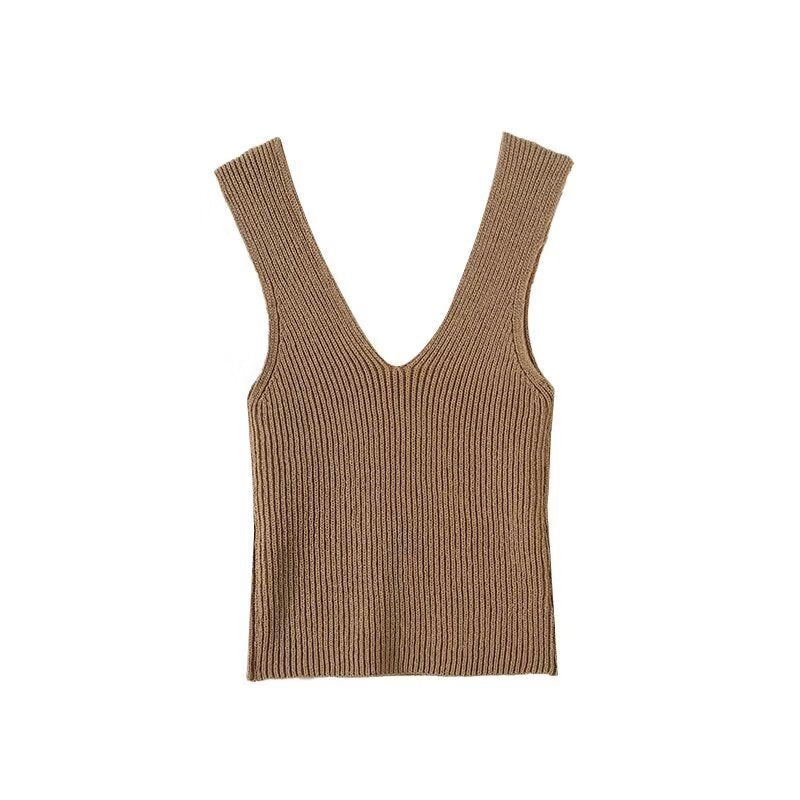 Women's 2025 new fashion flower decoration V-neck knitted vest