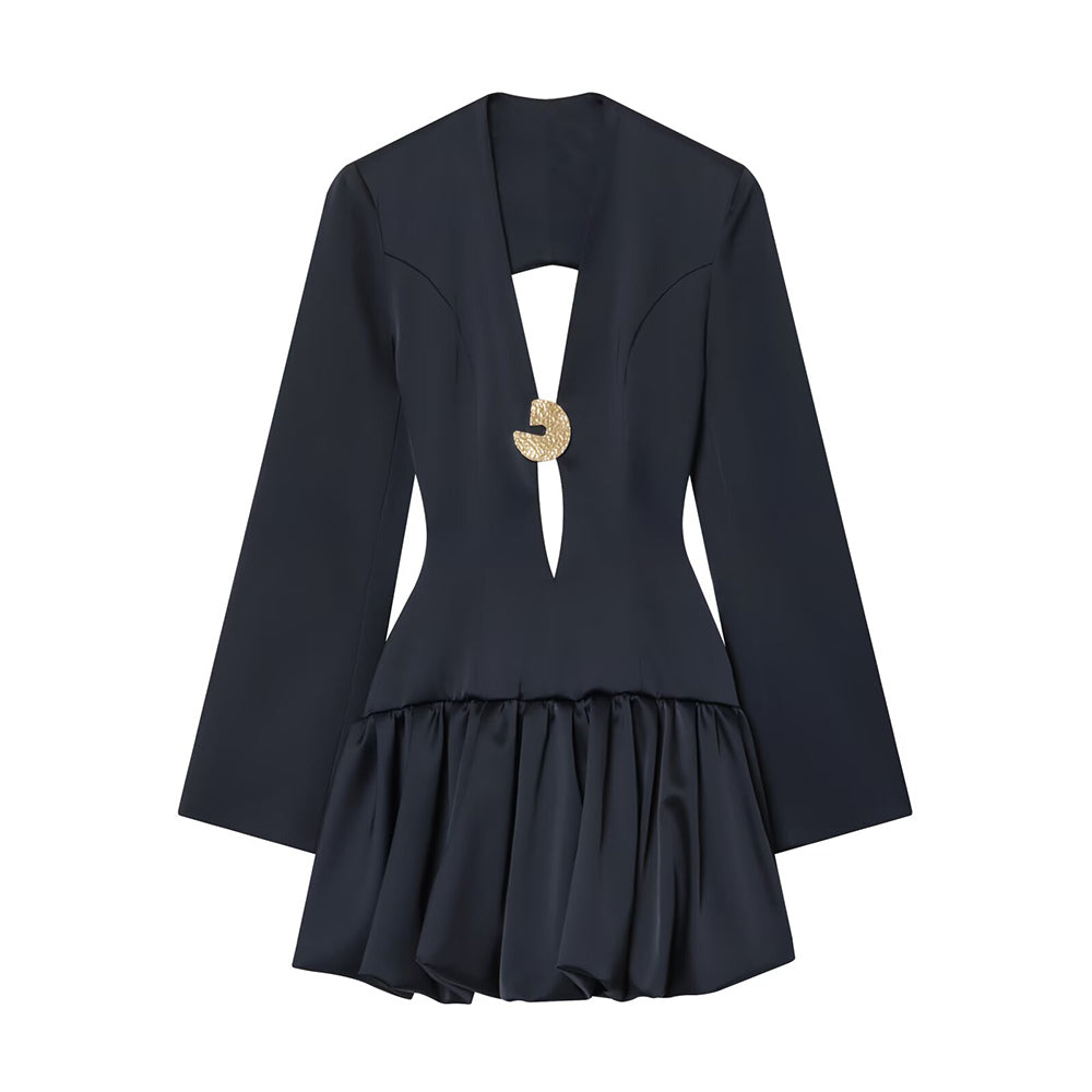 Women's backless design balloon version mini dress