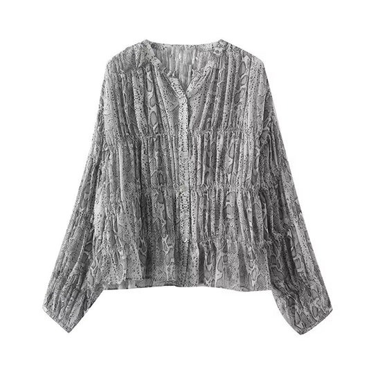 Women's new Fashion Long Sleeve Printed Striped Shirt