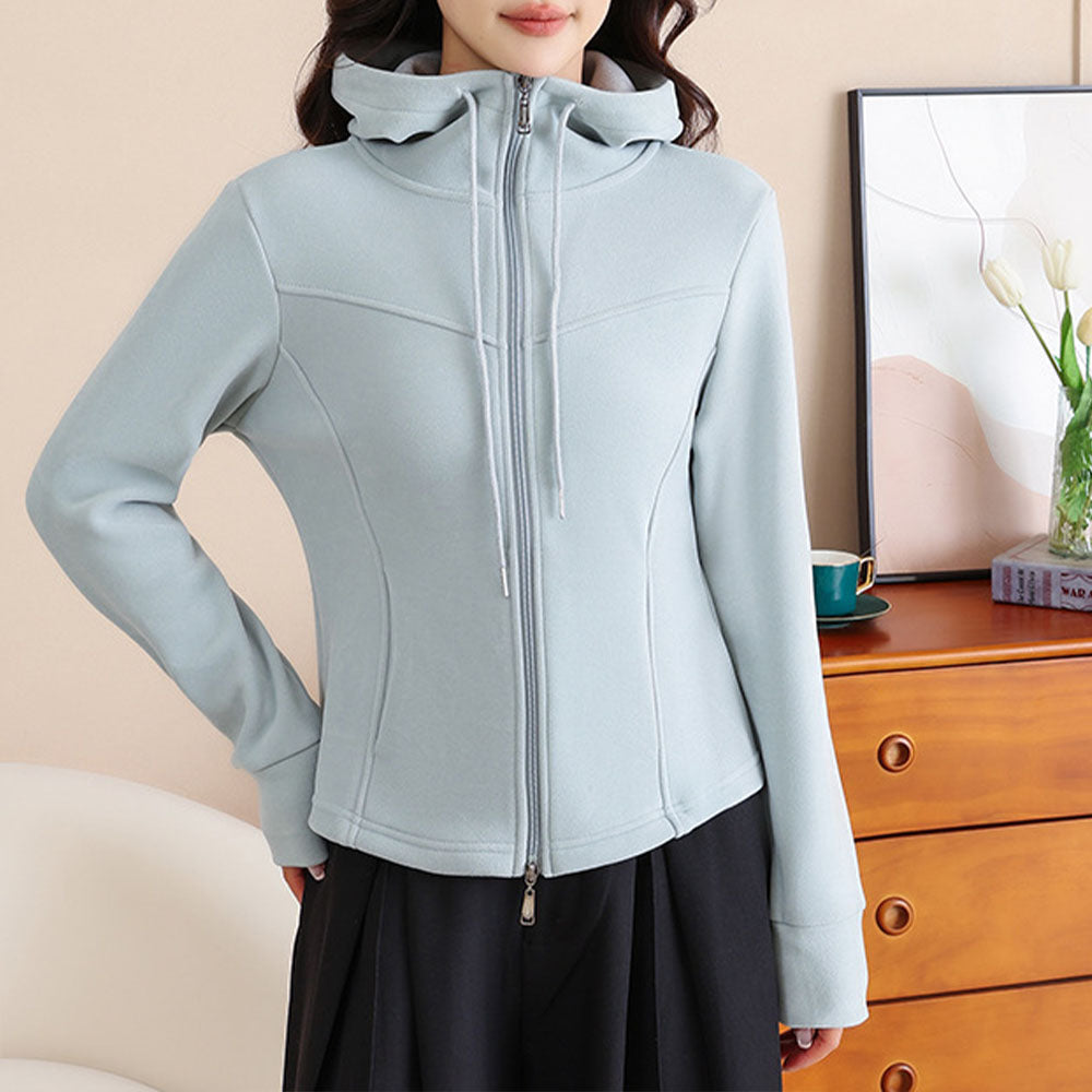 Women's new slim fit hooded cardigan zipper jacket