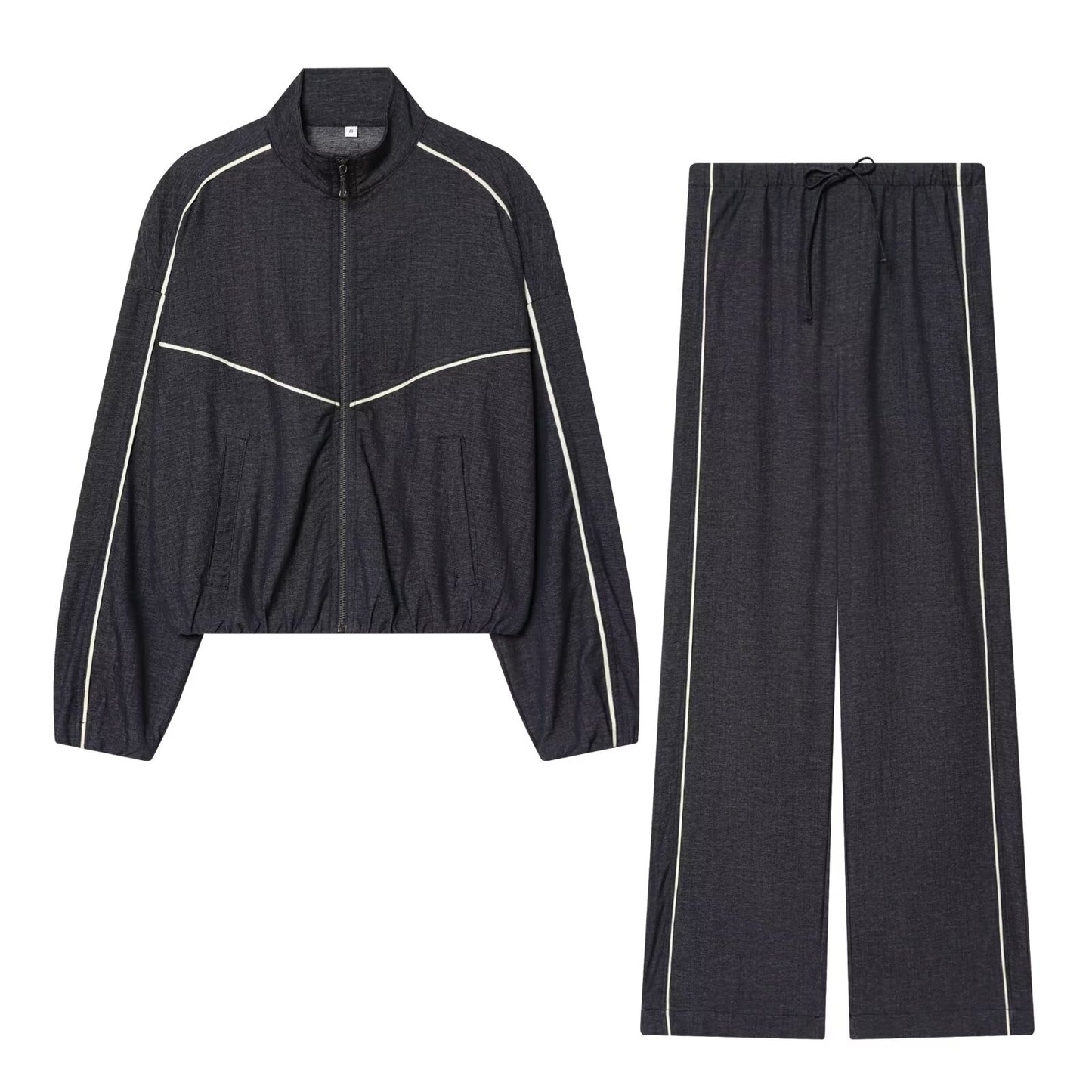 suit Women's 2 pieces short stand collar denim Coat +Jeans