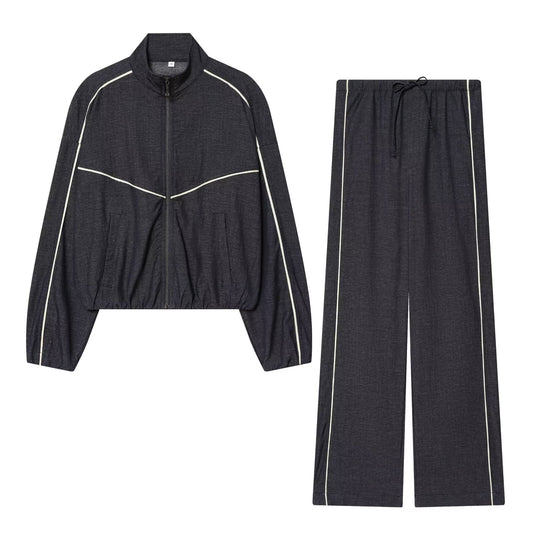 suit Women's 2 pieces short stand collar denim Coat +Jeans