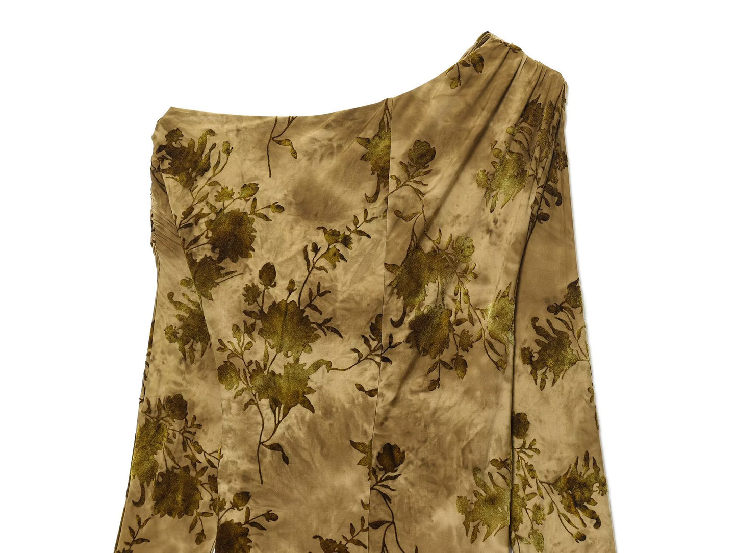 Women's new flocking pleated decoration slim off shoulder MIDI dress