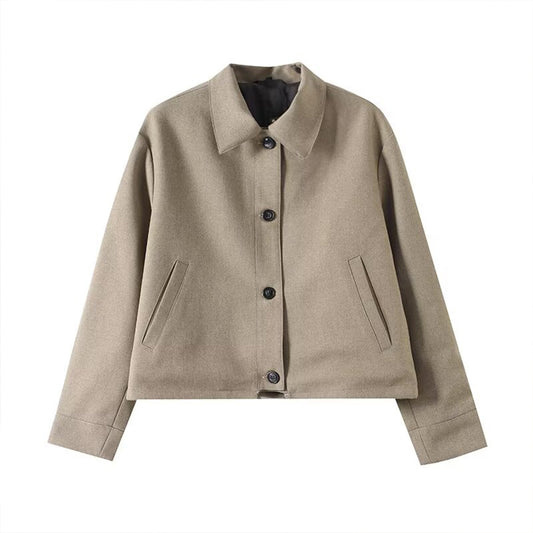 Women's new fashion short lapel linen blend pilot jacket Coat
