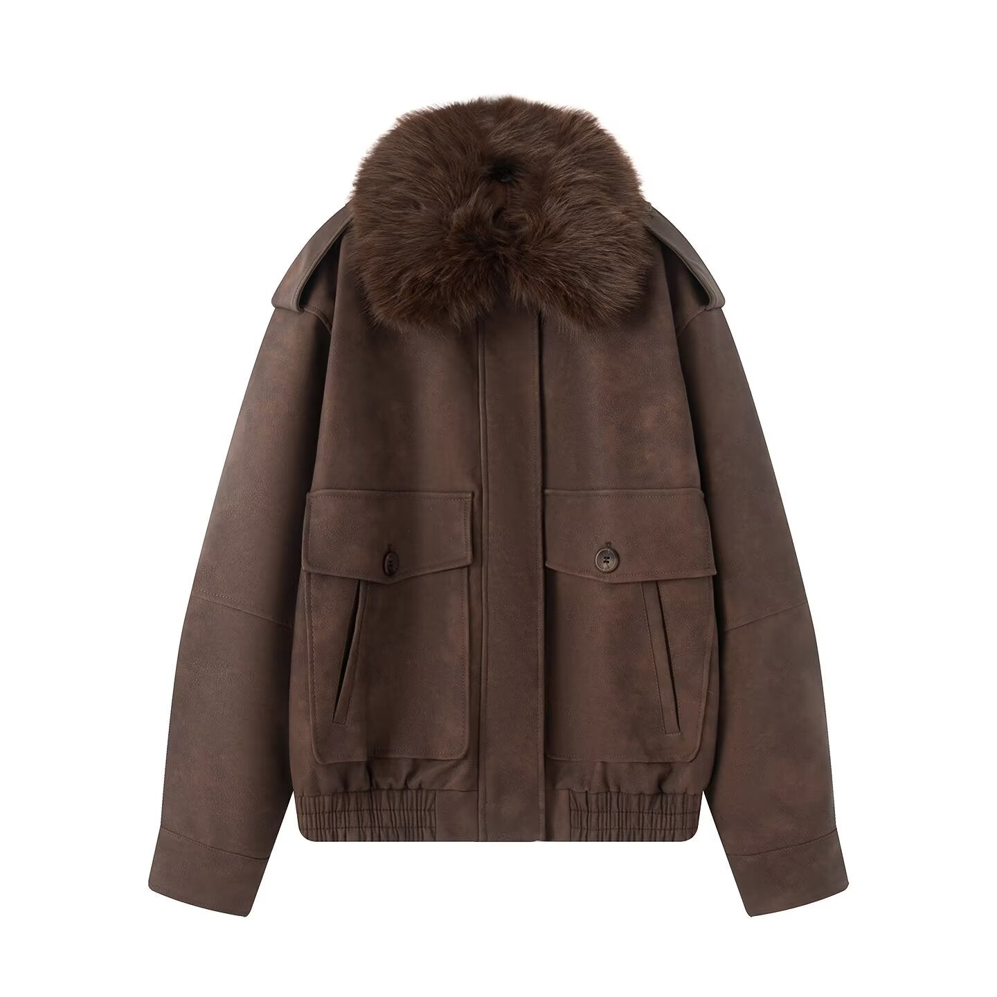 Women's detachable fur collar casual Anti suede effect jacket