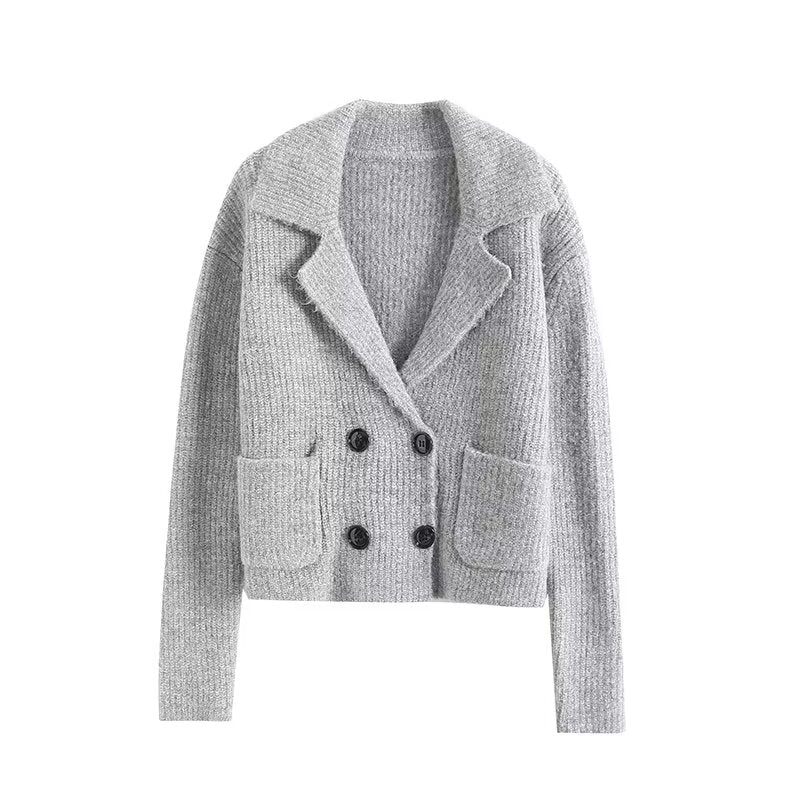Women's soft texture double breasted knitted cardigan Coat
