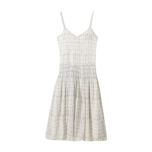Women's summer fashion vacation style Plaid suspender MIDI dress