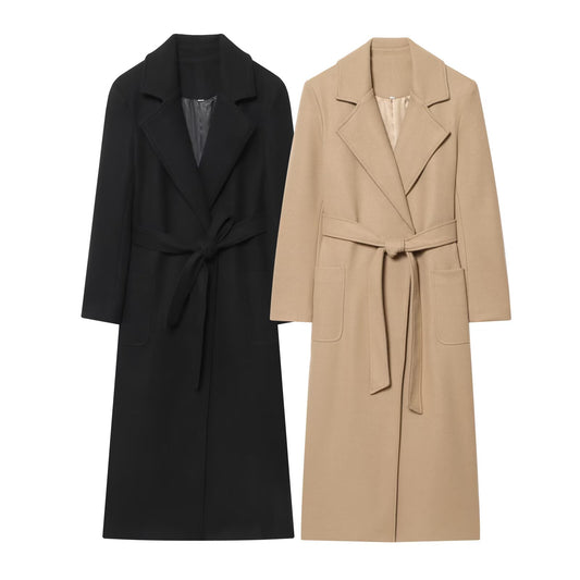 Women's With Belt Long Style Wool Blended Coat