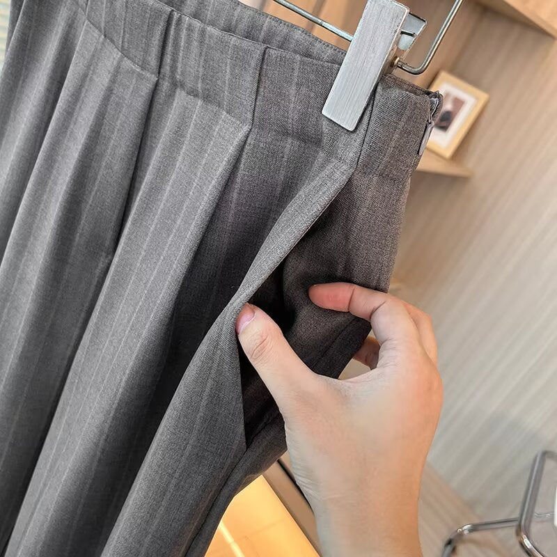 Women's new fashion loose wool striped wide leg pants