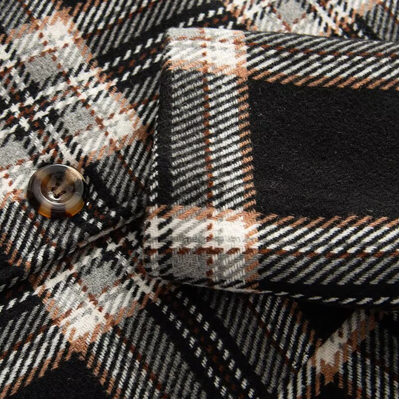 Women's loose single breasted plaid woolen blend Coat