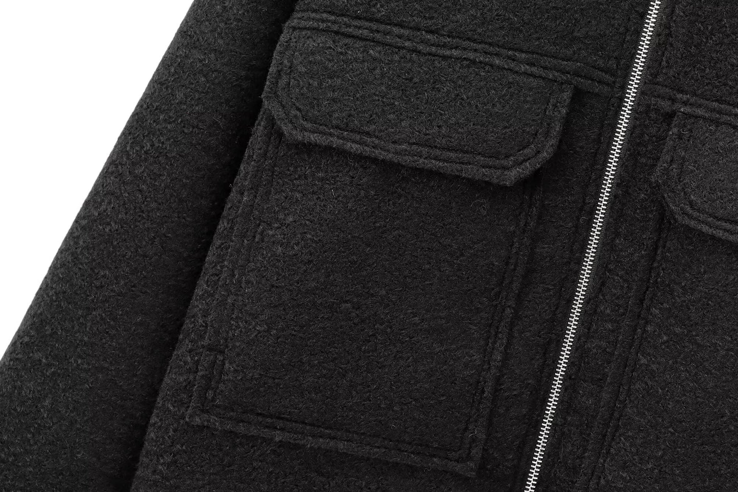 Women's short lapel zipper woolen jacket Coat