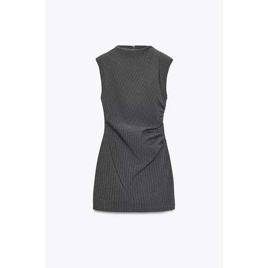 Women's with shoulder pads sleeveless striped mini dress