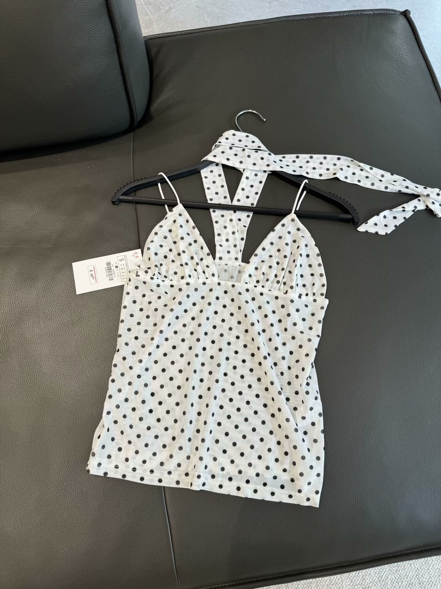 Women's 2025 new fashion scarf decoration polka dot printed top