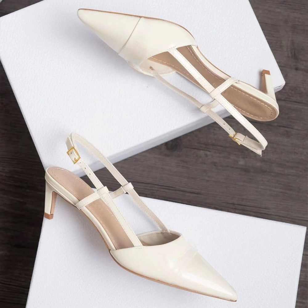 Women's new patent leather pointed high heels have a shoe box