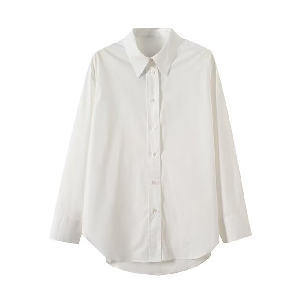 Women's new fashion loose basic style solid cotton long sleeved shirt