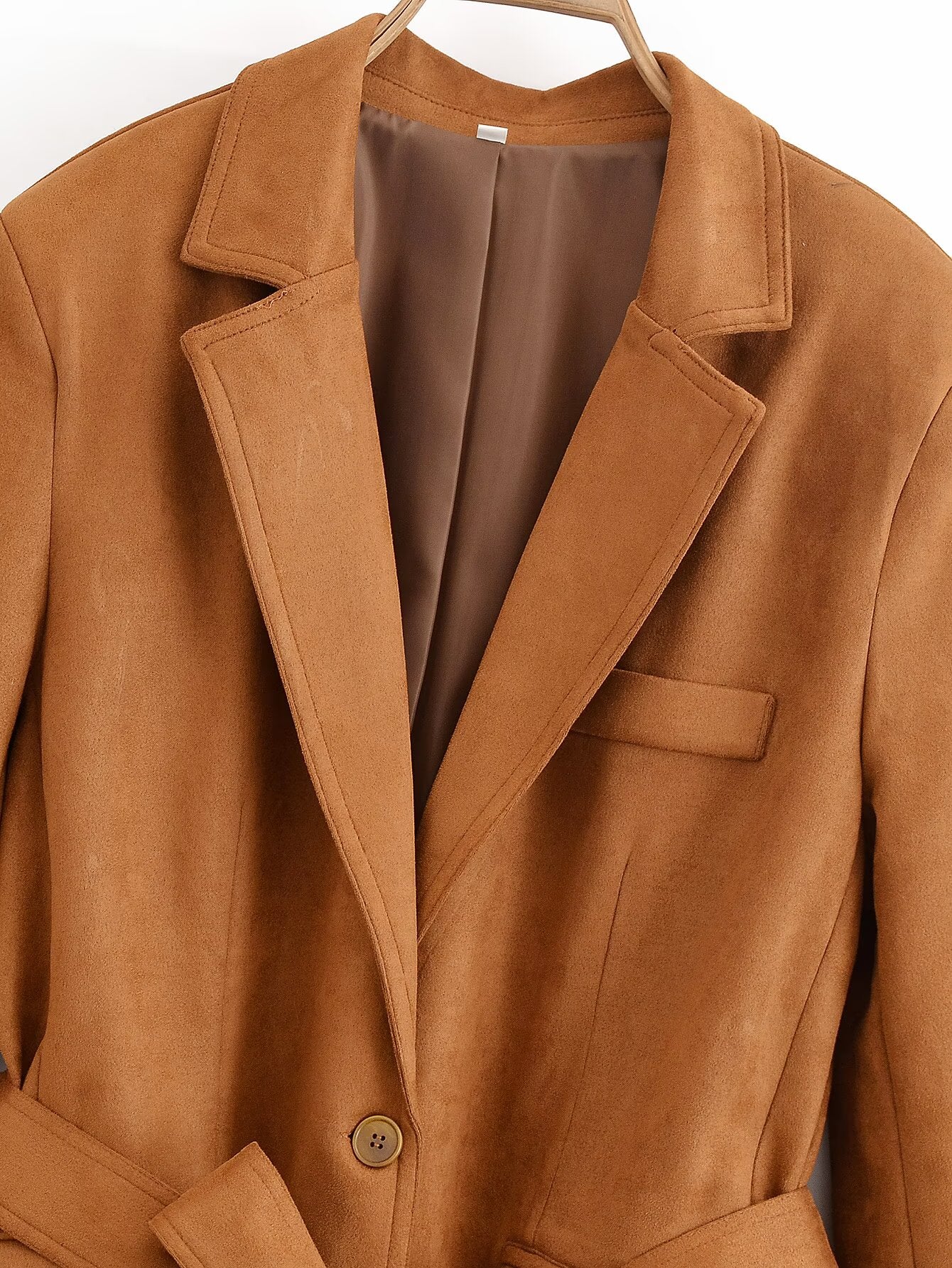 Women's 2025 new fashion with Belt loose suede suit jacket
