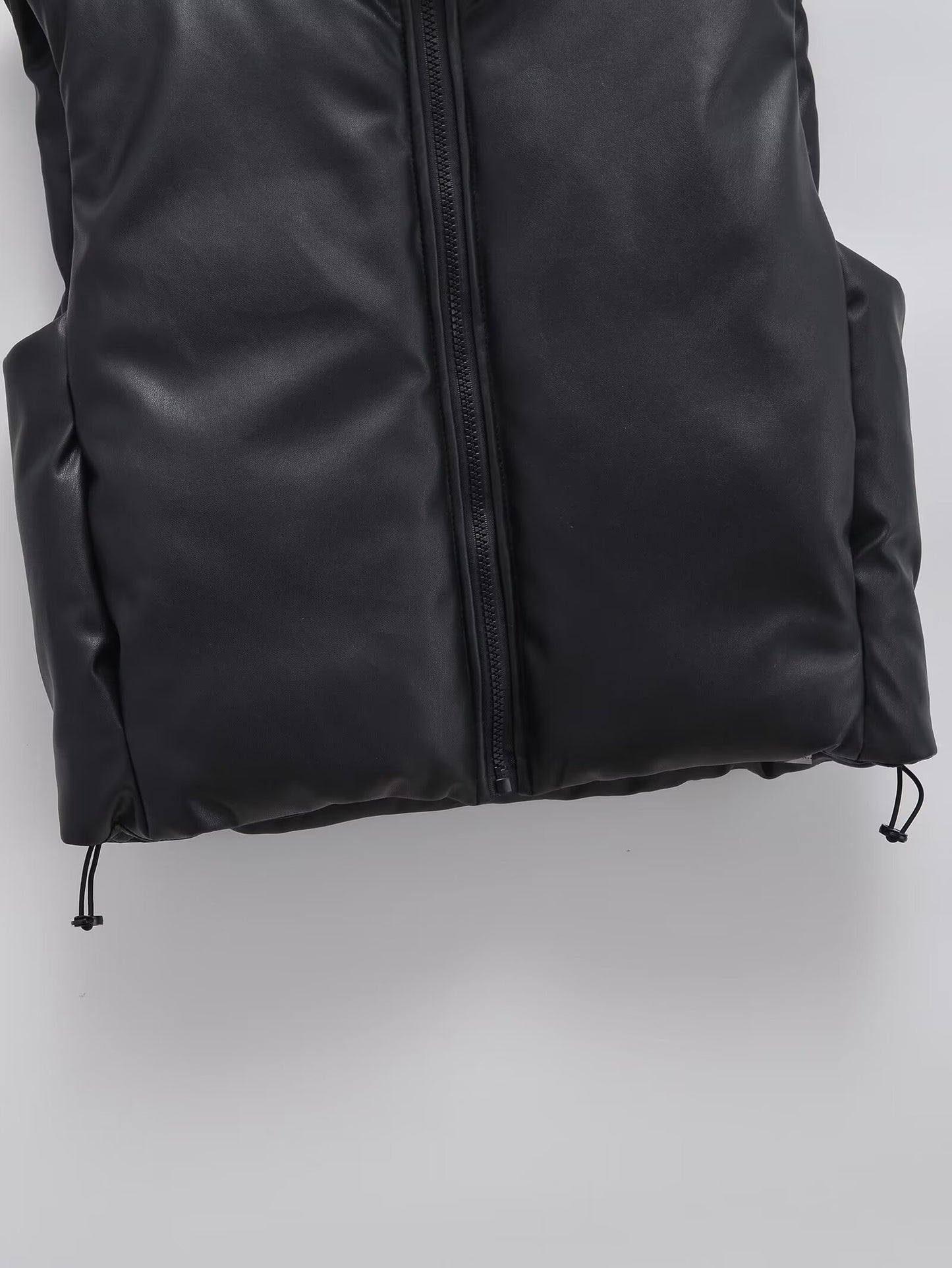 Women's short standing collar Faux Leather cotton vest