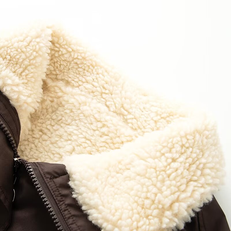 Women's thickened warm spliced lambswool Parkas Coat