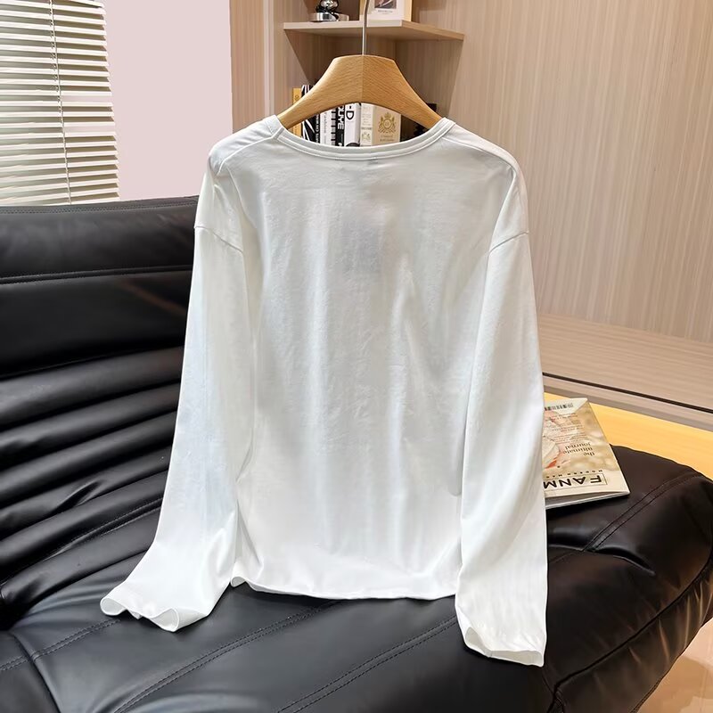 Women's new fashion cotton V-neck knitted long sleeved T-shirt