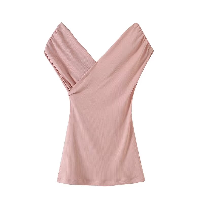 Women's new fashion slim one shoulder V-neck T-shirt top