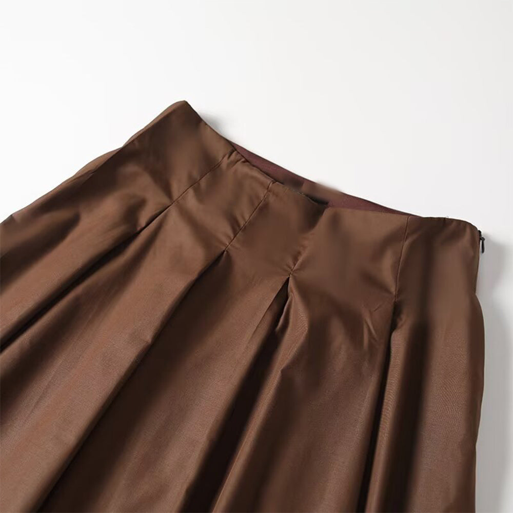 Women's chic fashion casual pleated A-line MIDI skirt