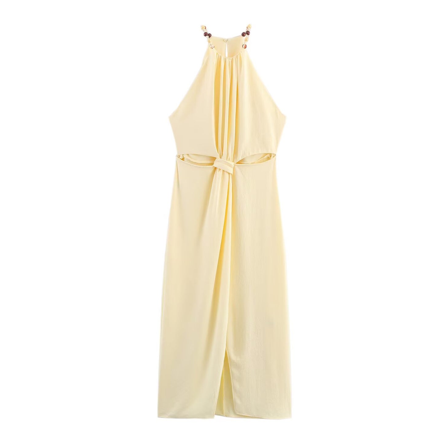 Women's New Fashion Knot Decoration Opening Design Midi Dress