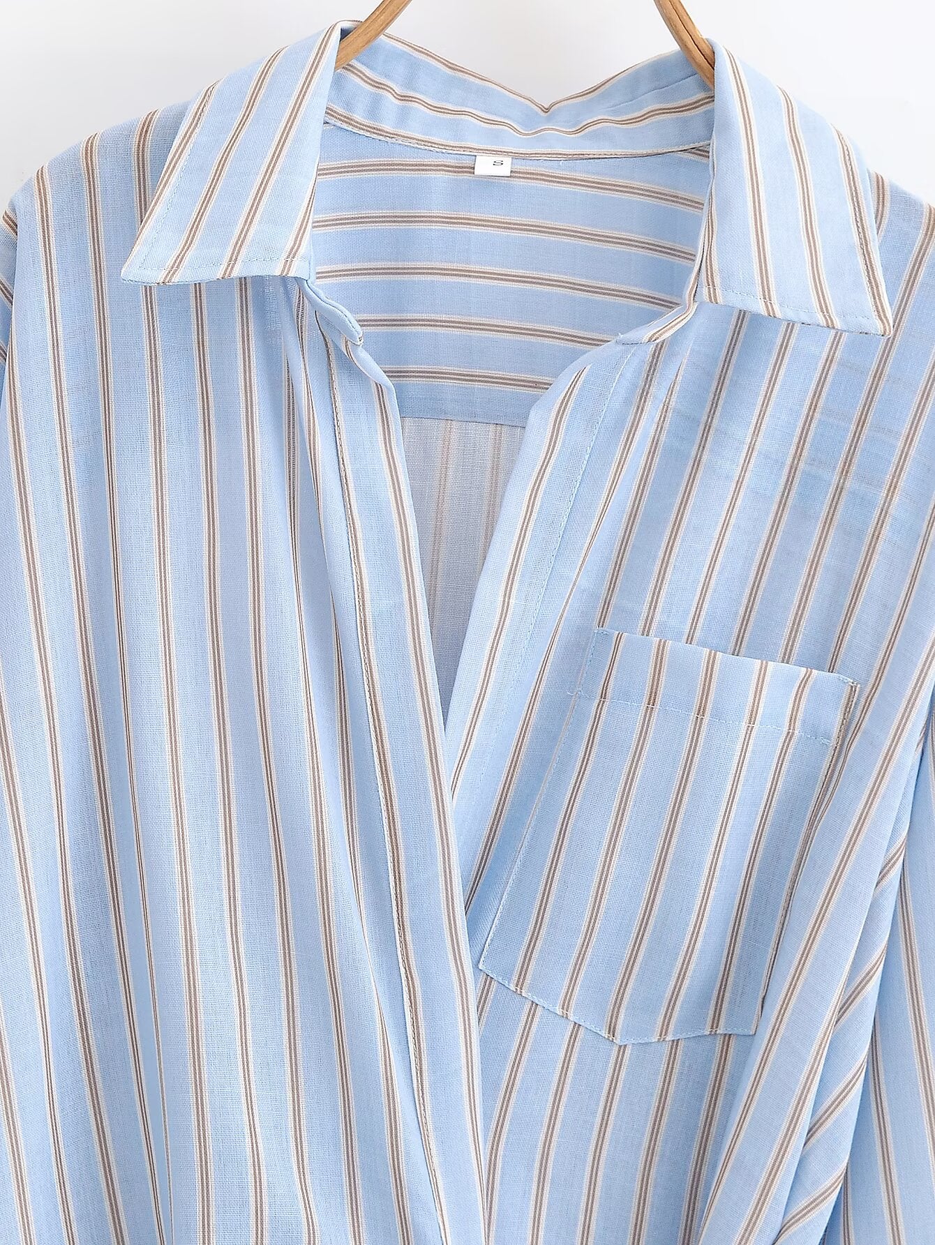 Women's new fashion shirt style striped lace up MIDI dress