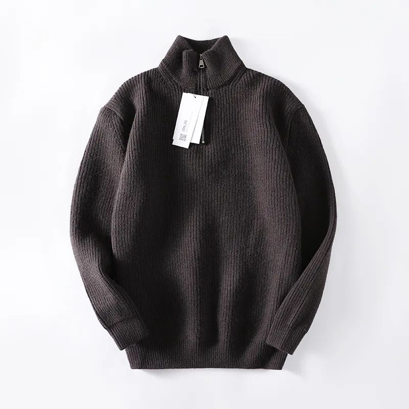 Men's New Fashion Casual Joker Retro Loose Half-turtleneck Zipper Knit Sweater Retro Long-sleeved Men's Chic Sweater