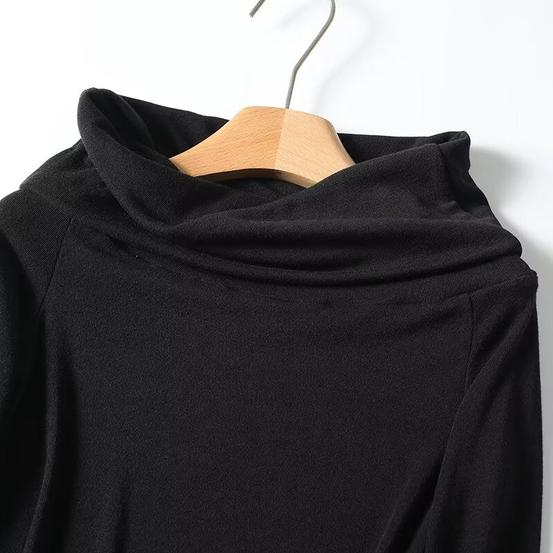 Women's new elastic slim off shoulder long sleeved T-shirt