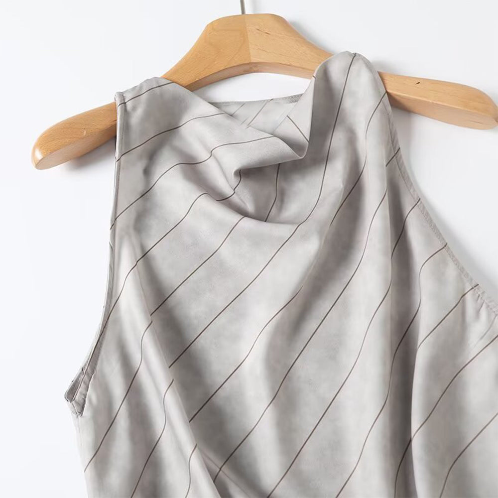 Women's new fashion swing collar striped sleeveless top+Pants suit