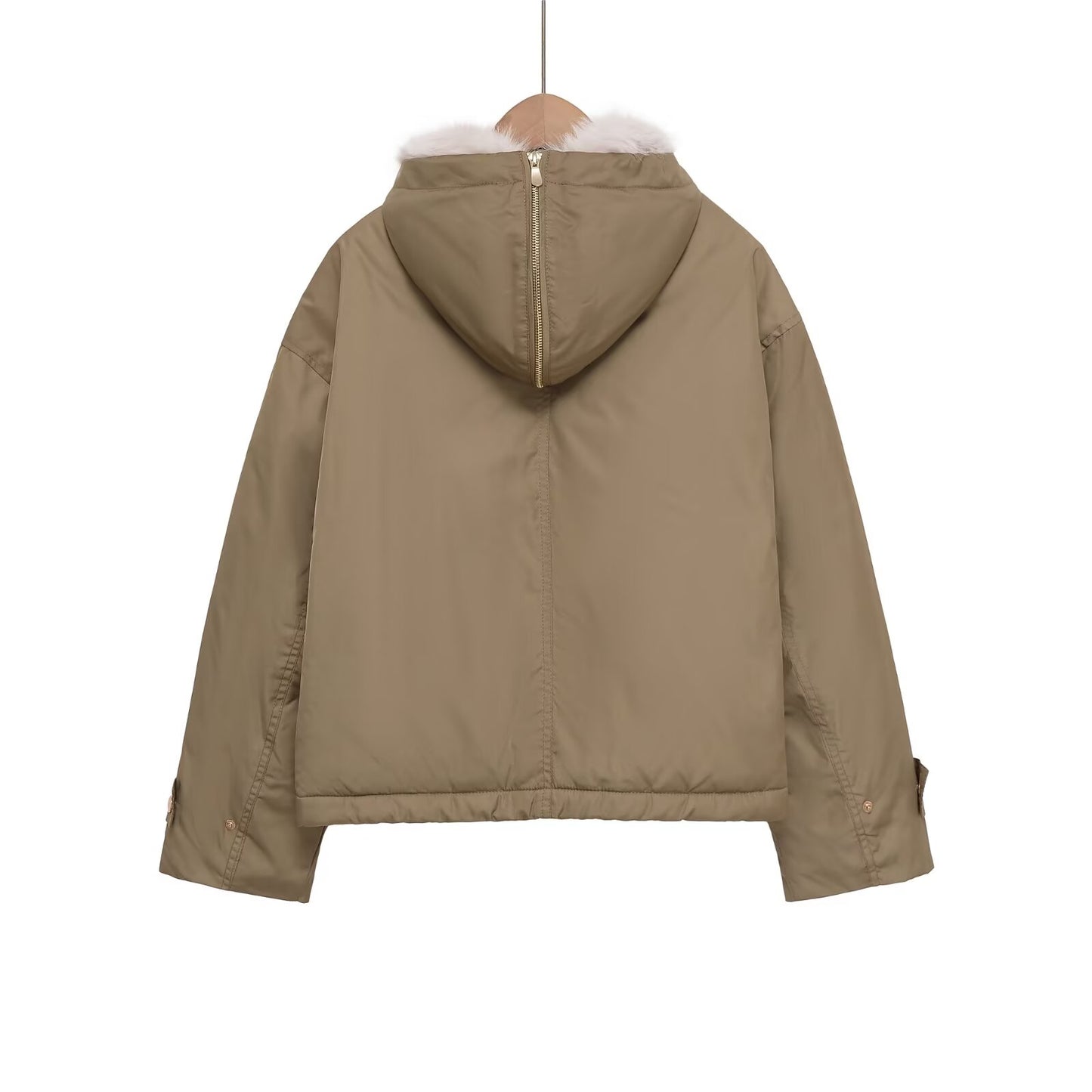 Women's faux fur effect hooded short parka coat