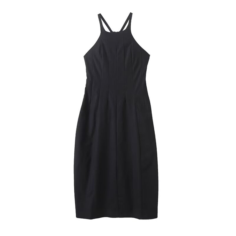 Women's New Fashion Vacation Style sleeveless suspender Midi Dress