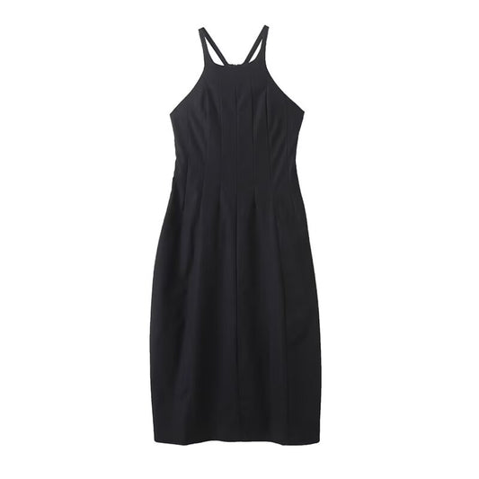 Women's New Fashion Vacation Style sleeveless suspender Midi Dress