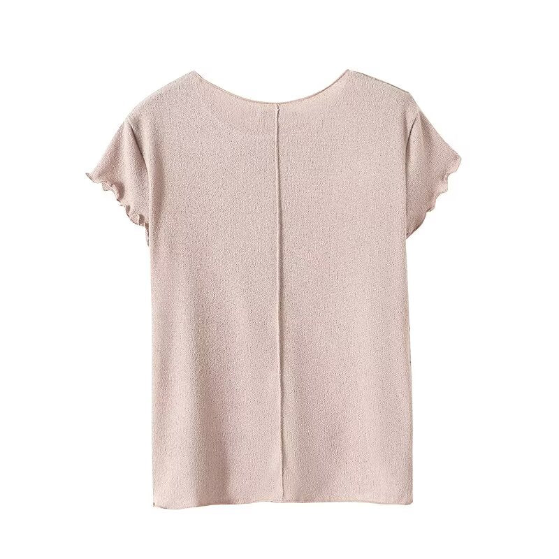Women's New Fashion Ear Edge Short Sleeve O-Neck Knitted T-shirt