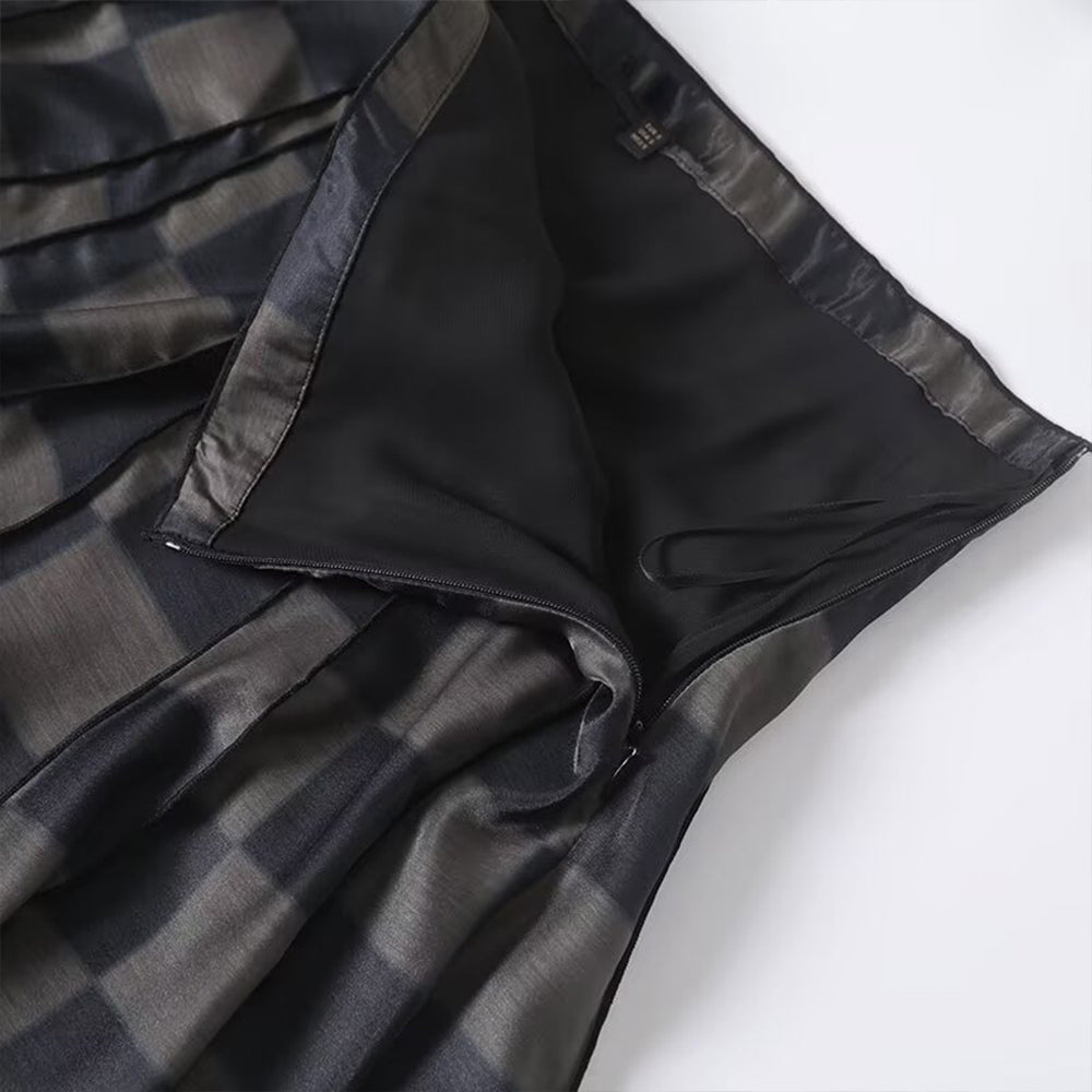 Women's 2025 new fashion sleeveless plaid hanging neck top+Skirts suit