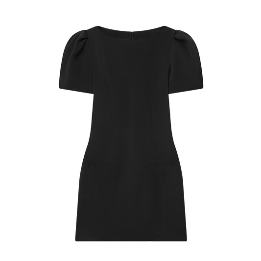 Women's 2025 new black short sleeved pleated mini dress
