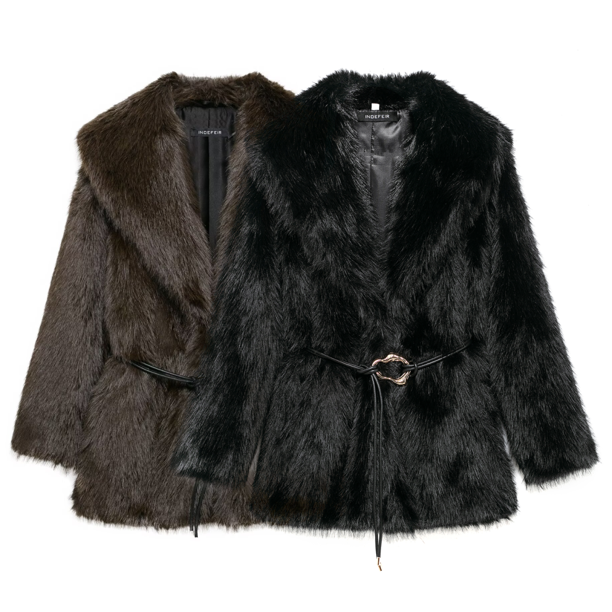 Women's Winter Fashion With Belt Loose Artificial Fur Effect Thick Warm Lapel Coat Retro Long Sleeve Women's Coat Chic Top 