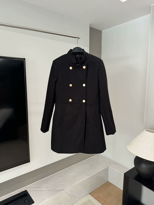 Women's New Black Wool Blended Double breasted Coat