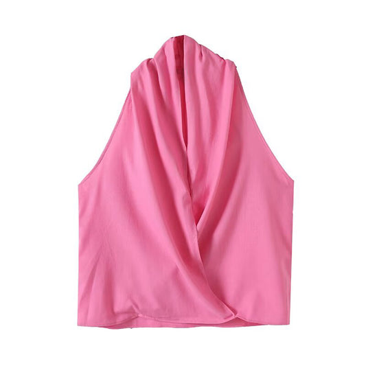 Women's new fashion cross hanging neck collar sleeveless top